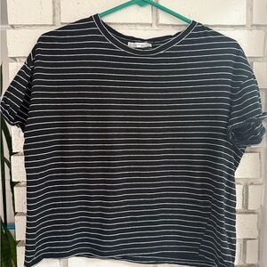 Zara Black and White Cropped Tee in Size Small